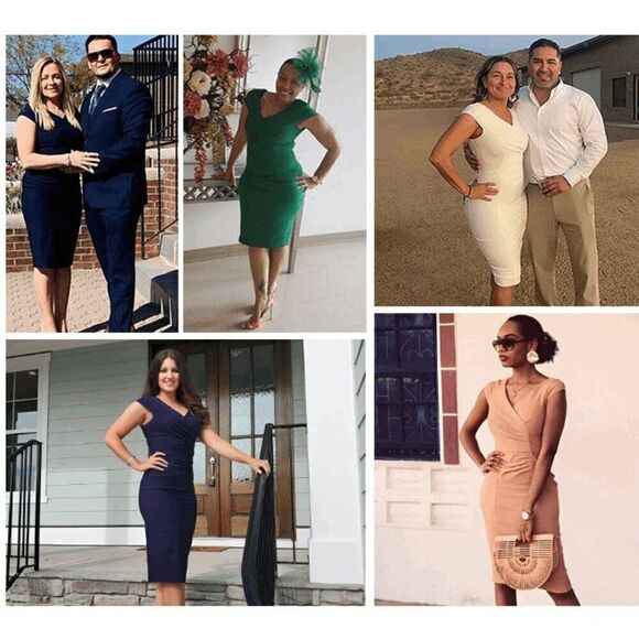 💚 NWT Retro Vintage Pinup 1940s 1950s Ruched Sheath Formal Green Pencil Dress L - Picture 11 of 16